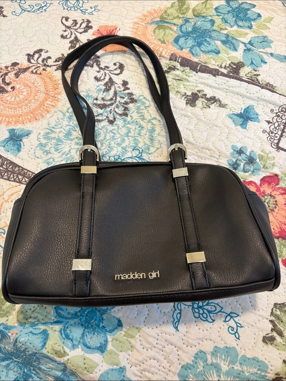 Madden Girl Black Shoulder Bag with Silver Accents